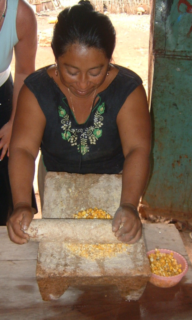 Learning to make corn tortillas the traditonal way.