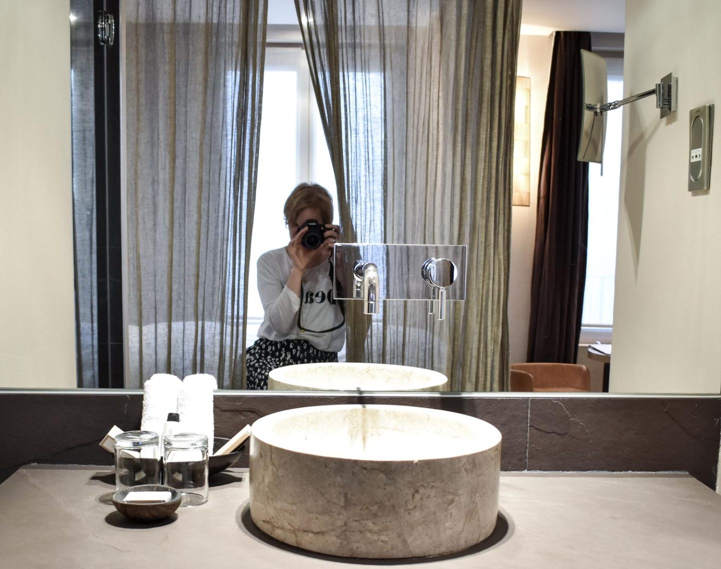 Lifestyle blogger Karen Maurice inside an Emotion room at Hidden Hotel, Paris
