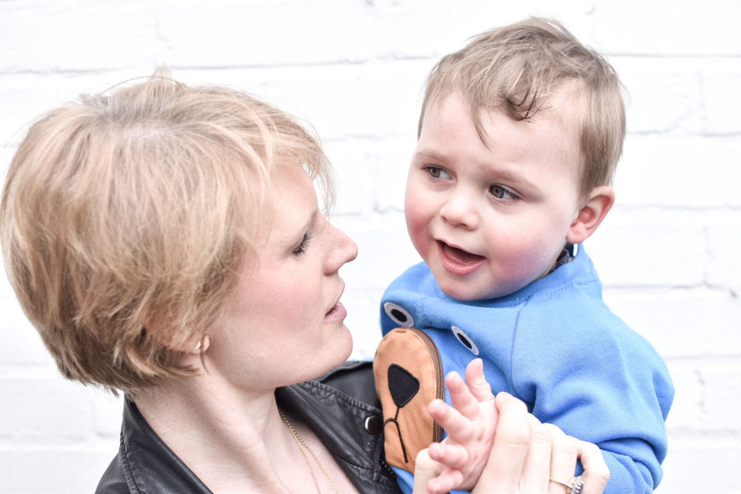 Lifestyle blogger Karen Maurice of n4mummy and her son Laurie wearing the bear jumper from Tootsa MacGinty