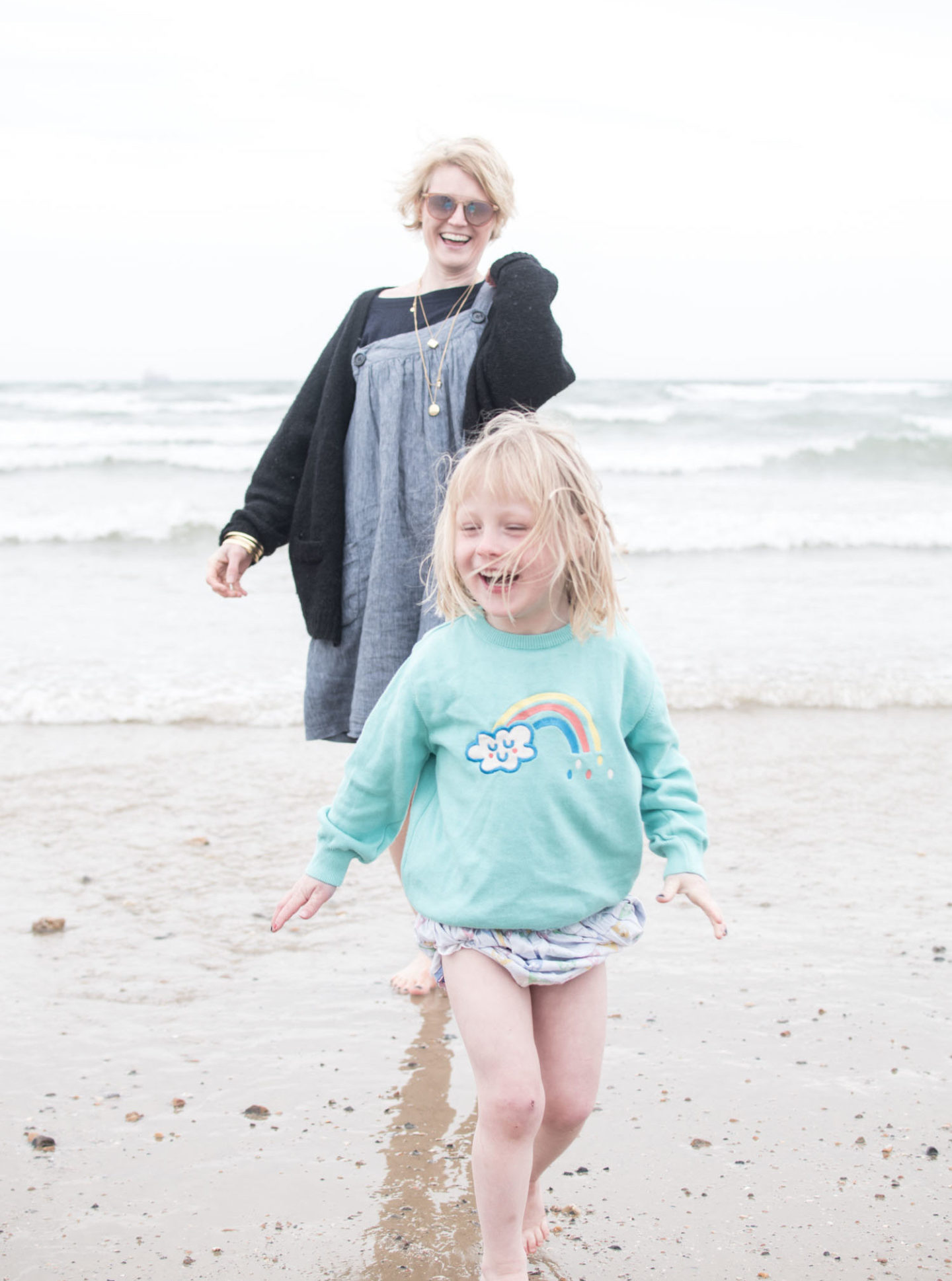 Lifestyle blogger Karen Maurice of n4mummy in the sea with her daughter Daisy at Weymouth