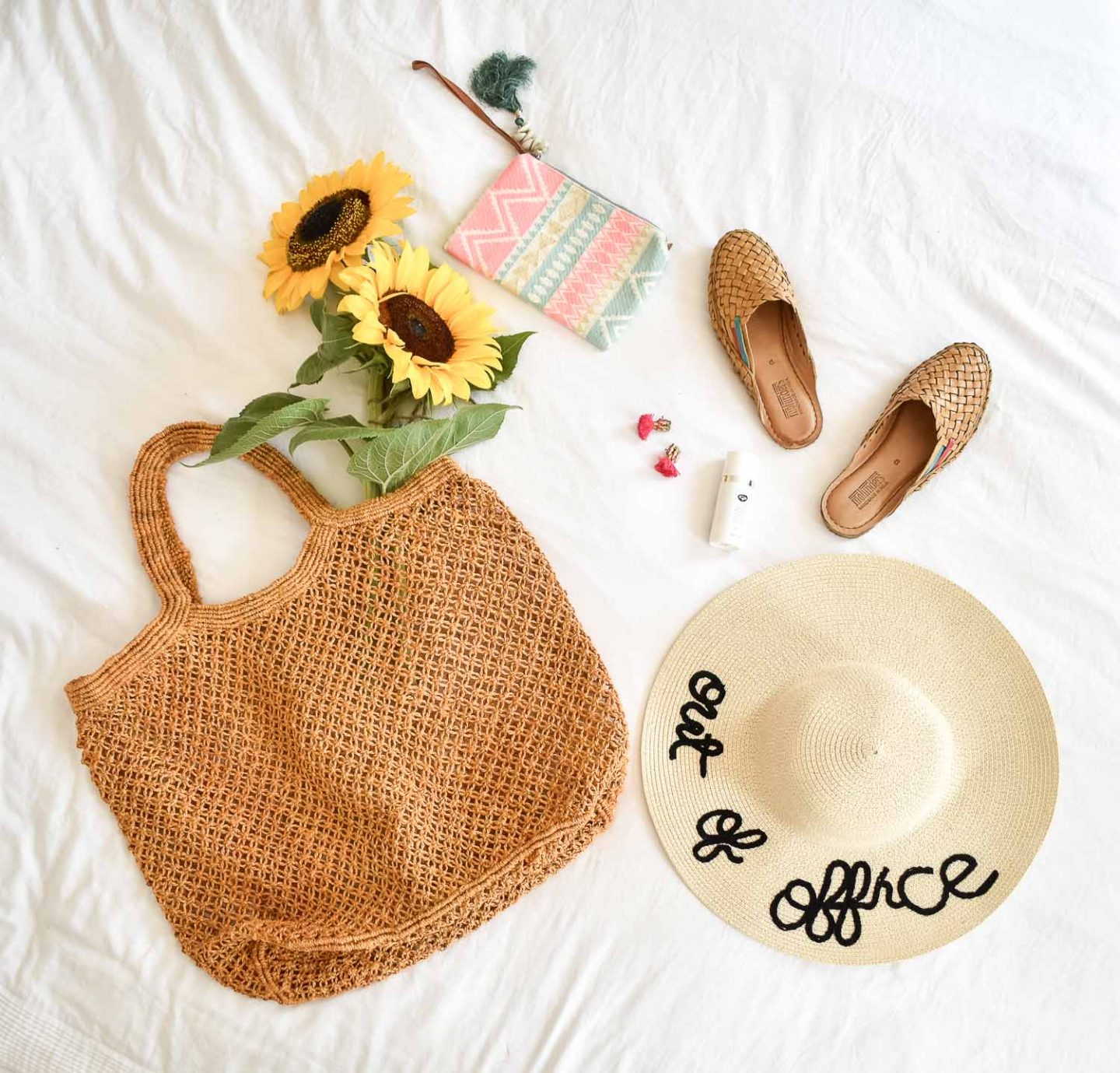 Ethical accessories, a jute bag from The Small Home, tassel earings from Dilli Grey, Mohinder leather shoes and summer hat