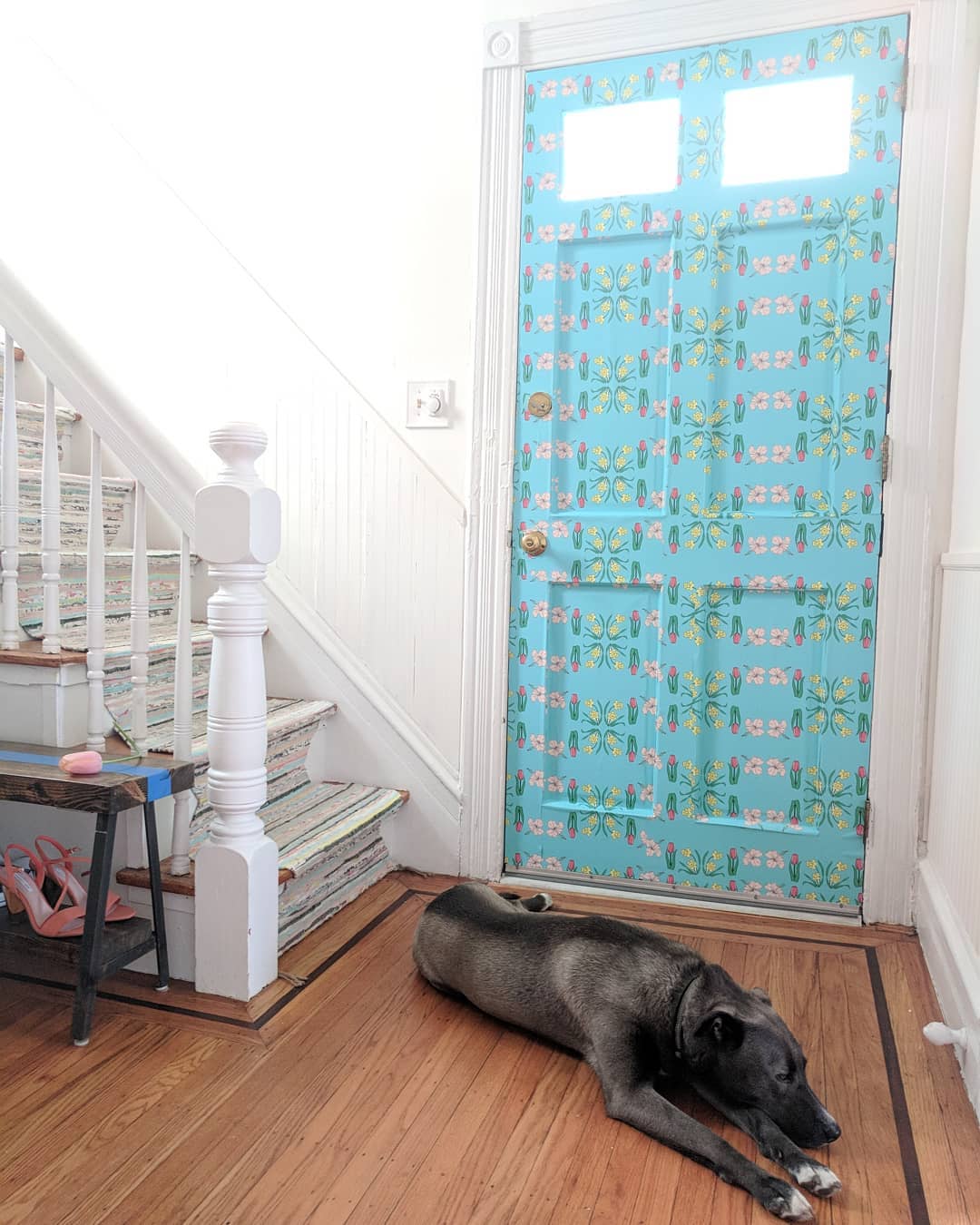 Wallpapered door using eco-friendly wallpaper from Spoonflower