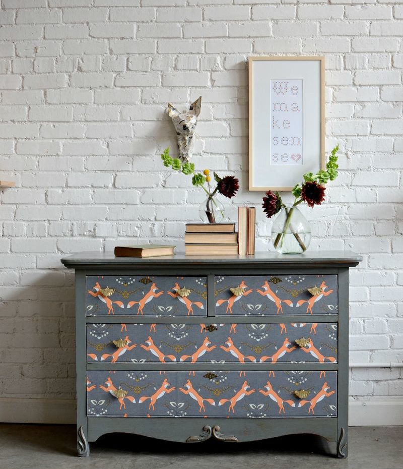 Upcycled Chest of Drawers using Spoonflower wallpaper