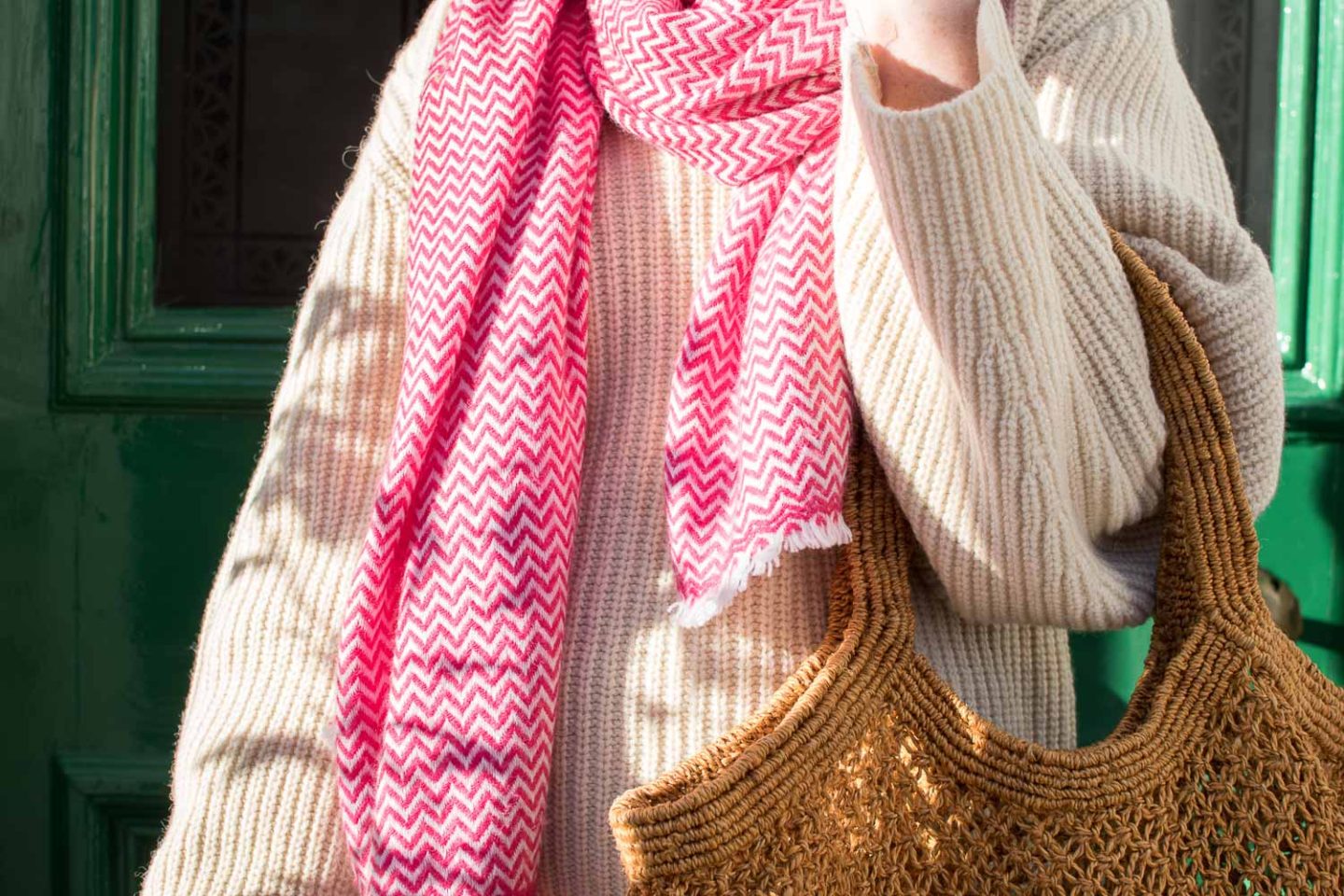 Pink chevron cashmere scarf from Dilli Grey