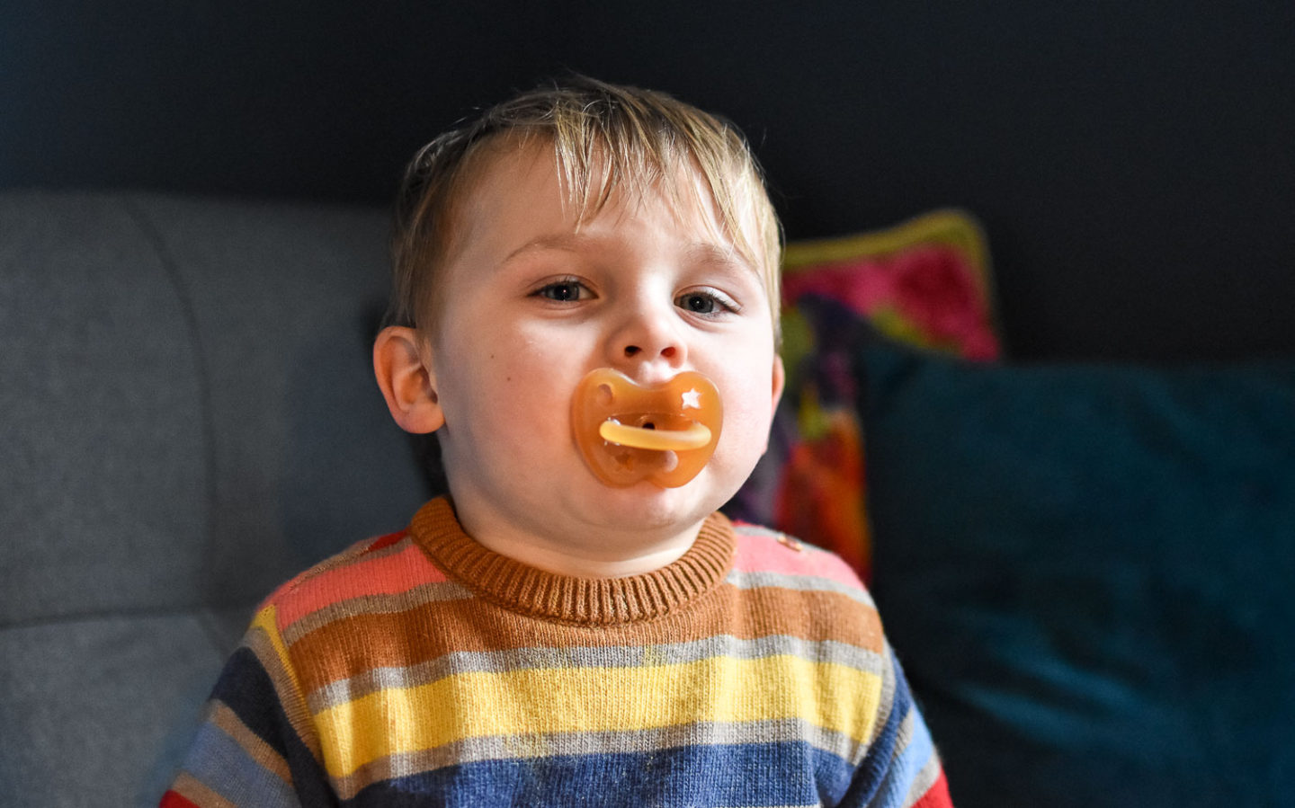 n4mummy's son using his Hevea eco-friendly dummy from eco-