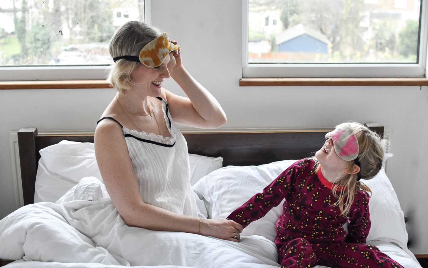 Karen Maurice of n4mummy wearing organic pjs from AmaElla with her daughter in Little Green Radicals