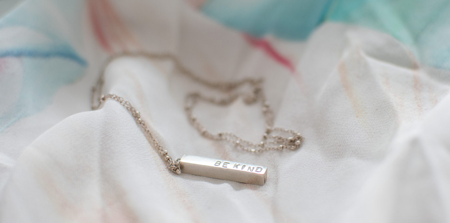 Be Kind necklace from ethical jewellery brand Kate Wainwright