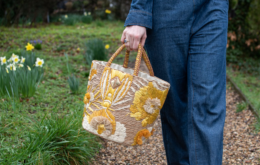 Karen Maurice of n4mummy carries a handcrafted embroidered bag from Aranaz