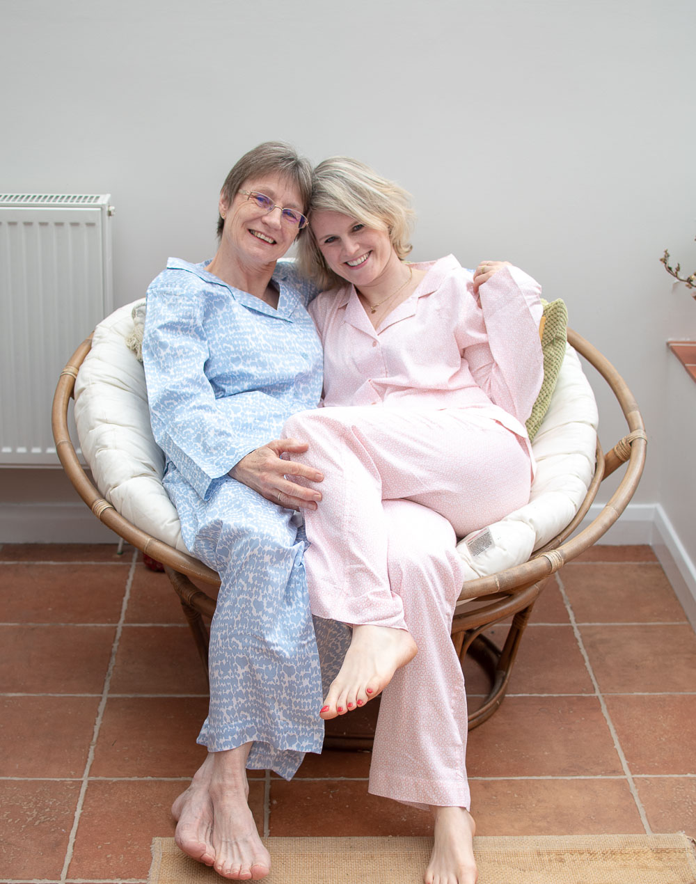 Karen Maurice of n4mummy and her mum wear pjs from Yawn, sustainable Mother's Day gifts