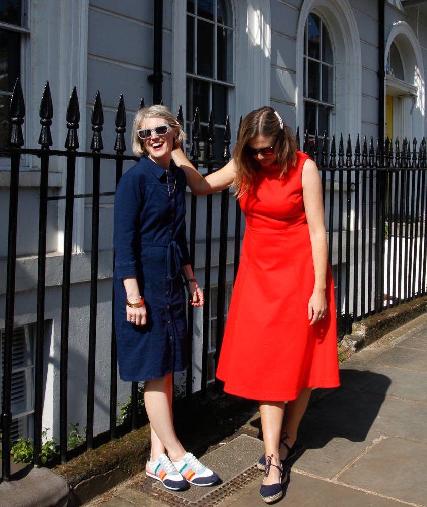 Karen of n4mummy and Emma from Finlay Fox dressed in Boden on a London Street