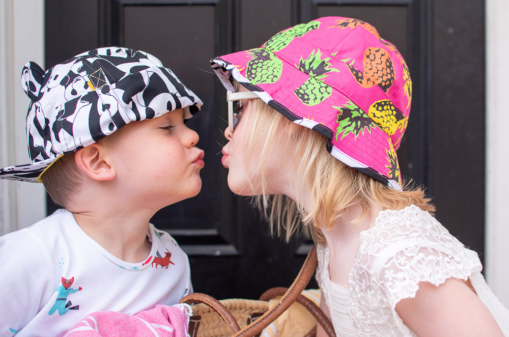 Daisy and Laurie wearing Little Hotdog Watson Sunhats