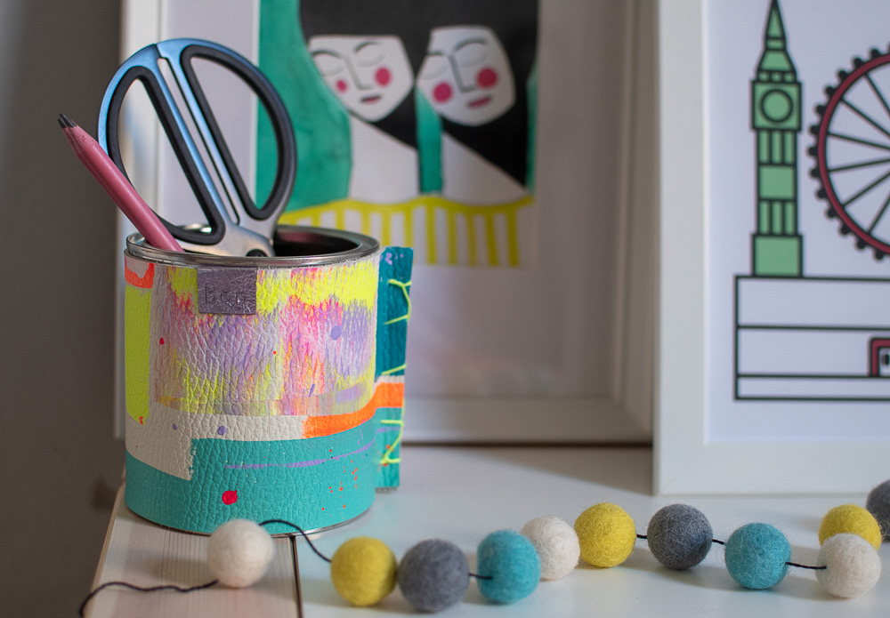 The Hockney Leather Plant Pot from The Bon Maison Etsy, used as a pencil pot