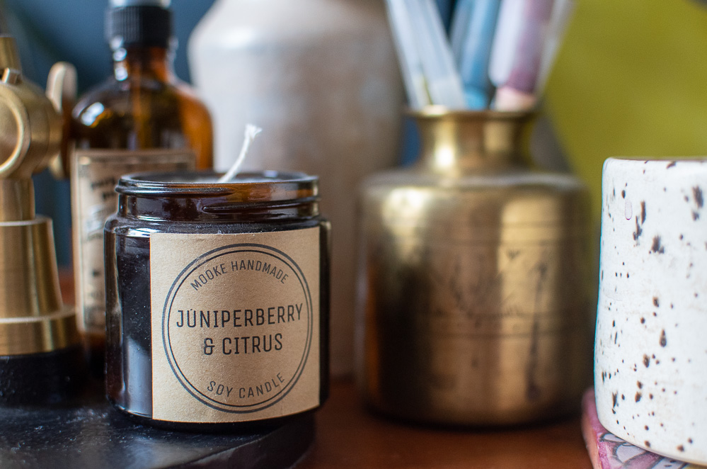 Juniperberry and Citrus soy candle from Etsy seller Mooke